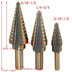 3 шт. HSS азота шаг рифленая отверстия сверлом конуса резак набор инструментов высокого Скорость шаг сверла 3/16-1/2 1/4-3/4 3/16-7/8