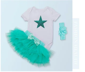 

Baby Girl Clothes 3pcs Clothing Sets mint green Cotton Rompers Golden Ruffle Bloomers Shorts Headband Newborn Clothes roupa