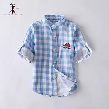 

Kung Fu Ant Spring Autumn Plaid Full Sleeve 4 Color Cotton Boys Shirts England Style Casual Turn-down Collar Kids' Blouses 3080