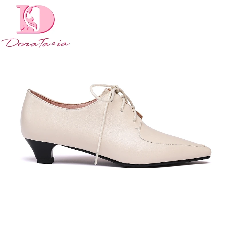 

Doratasia 2019 Ins retro british style sexy genuine leather pointed toe elegant women's Shoes thin heels office pumps shoes