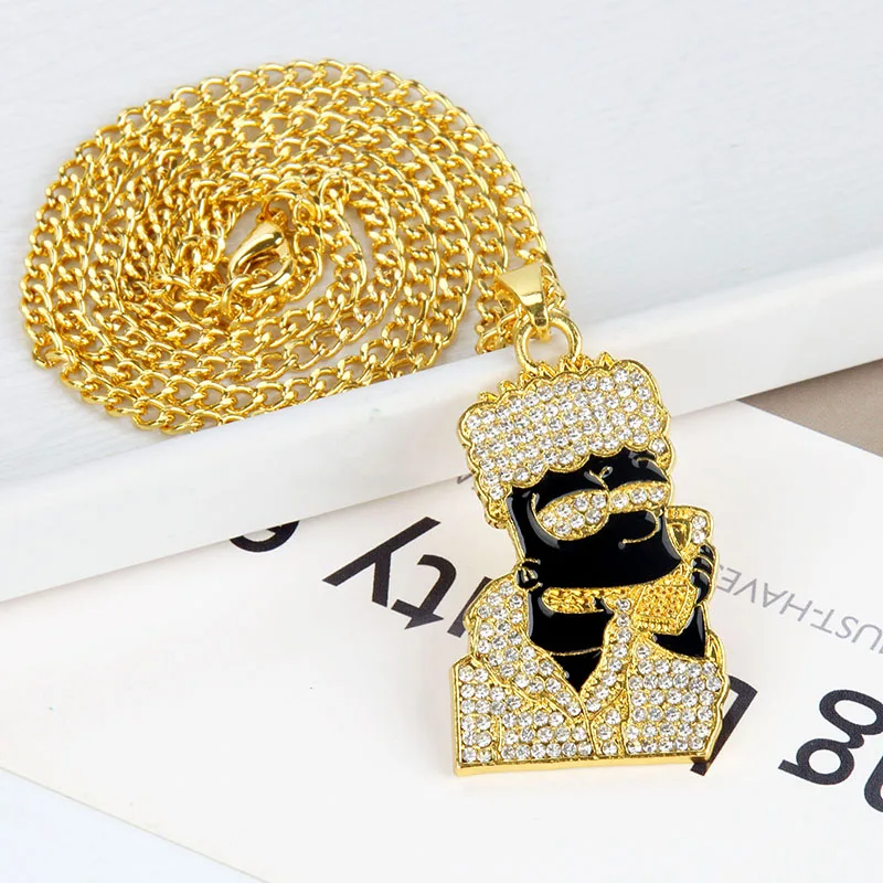 Новинка, простая цепочка Симпсон, ожерелье в стиле хип-хоп, рок,, ожерелье& Pandent, блестящая кубинская цепь, мужское золотое ожерелье, модное ювелирное изделие