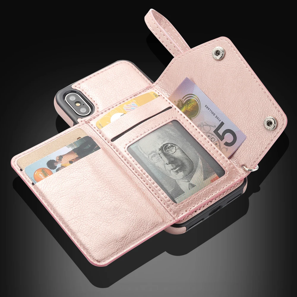 جلدية فاخرة حقيبة لهاتف أي فون X XR XS ماكس 6 6 s 7 8 زائد المحفظة حامل بطاقة غطاء حماية الهاتف حقيبة حالات ل iphone 7 زائد