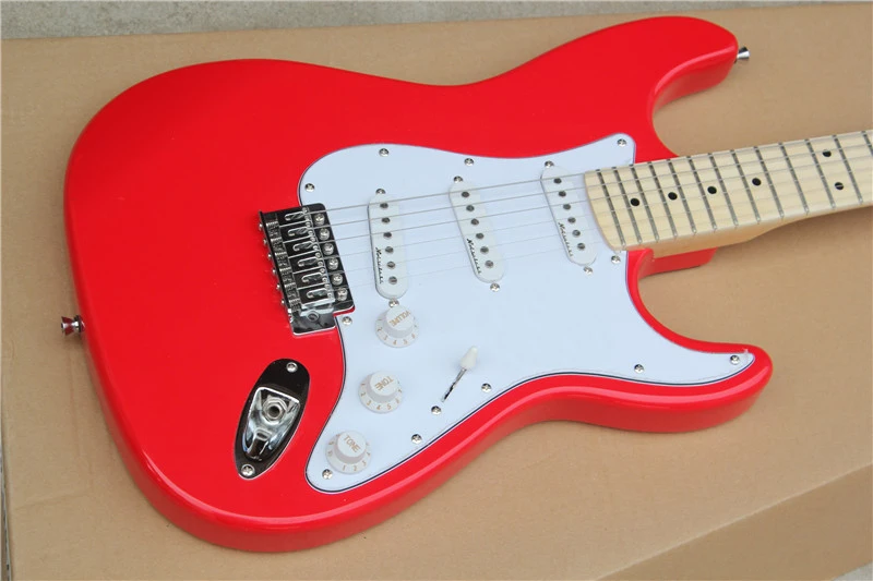 

Factory left hand headstock right handed body red ST maple fretboard 6 string Electric Guitar Guitarra