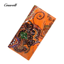 Cossroll Brand Women Wallets Genuine Leather Long thin Purse Clutches Bags Cards Holder Zipper Phone Pocket Lady Party Wallet