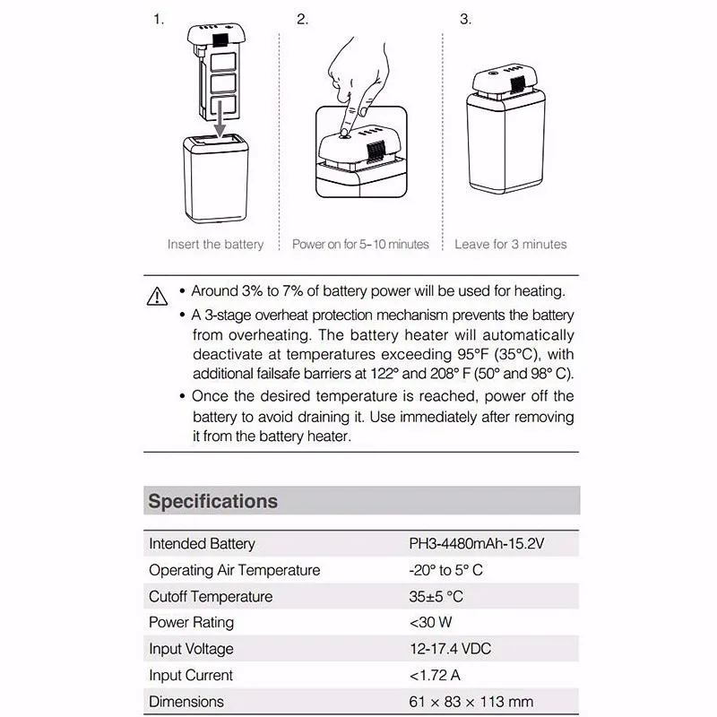 DJI Intelligent Flight Battery Heater For Phantom 3 Aerial RC Helicopter FPV Camera Drone