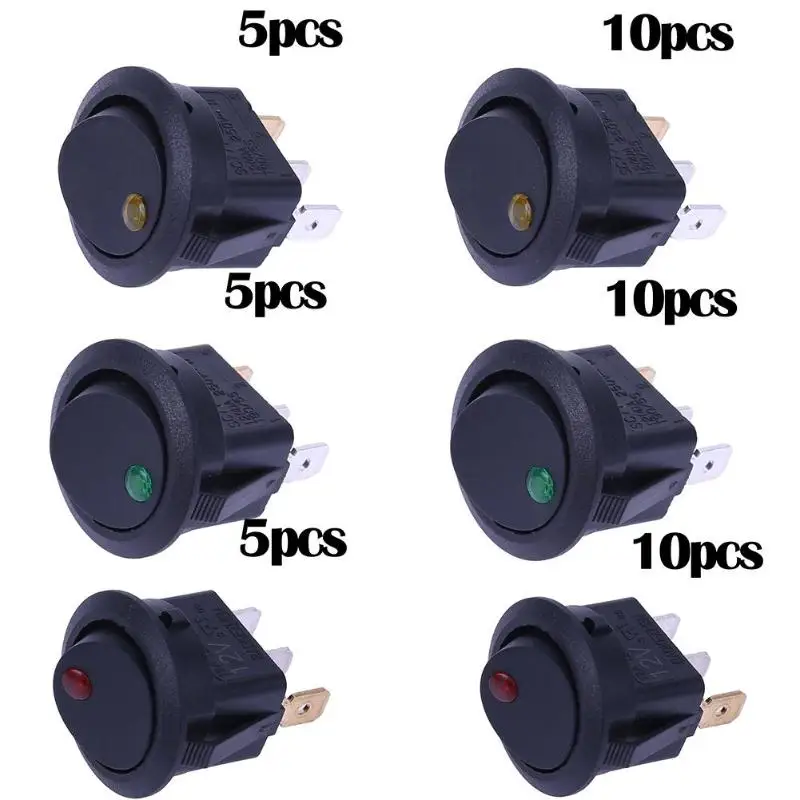 

5Pcs 12V Car Boat Round Rocker ON/OFF Toggle SPST Switch Motorcycle Auto Accessories LED Dot Light Switch for Automobile