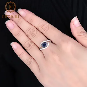

GEM'S BALLET 1.66Ct Oval Natural Blue Sapphire Gemstone Ring 925 Sterling Silver Classic Rings for Women Wedding Fine Jewelry