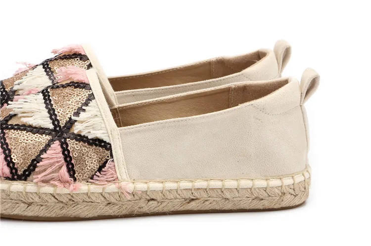 MInmclas Alpargatas Espadrilles; шикарные удобные слипоны; Женские Повседневные тапочки; дышащие льняные парусиновые туфли из конопли с кисточками и блестками для девочек