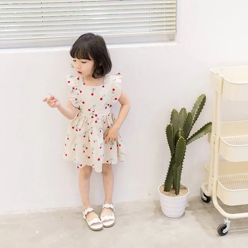 

Sengfei Hot Summer Ruffles Sleeveless Dress Cherry Girl Baby Vest Dress