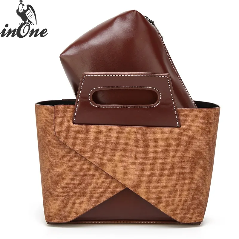 

INONE Ladies Hand Bags PU Leather Envelop Shape Handbag Women Shoulder Bag 2 in 1 Tote with Crossbody Messenger Purse