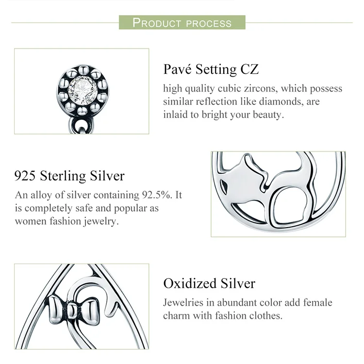 BAMOER подлинные 925 пробы серебряные серьги-капли с бантом и изображением озорного кота для женщин, ювелирные изделия из стерлингового серебра, подарок SCE365