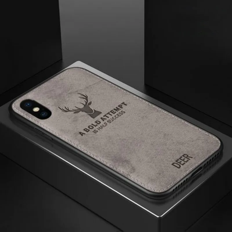 Cloth Frabic Deer Bat Pattern Phone Case For iPhone 6 7 8 Plus Silicone Soft Edge Back Cases For iPhone 11 Pro XR X XS Max Capas - Цвет: Deer Gray