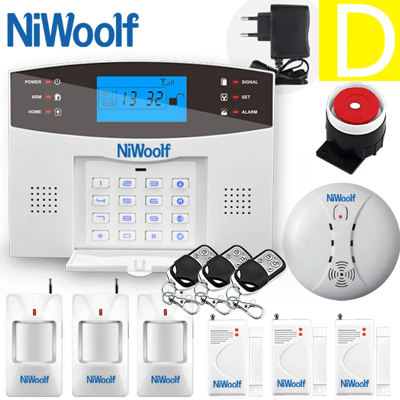Niwoolf sem Fio Sistema de Alarme Segurança em Casa Teclado Porta Winodw Pir Detector Movimento Intercom Alarme Gsm Lcd