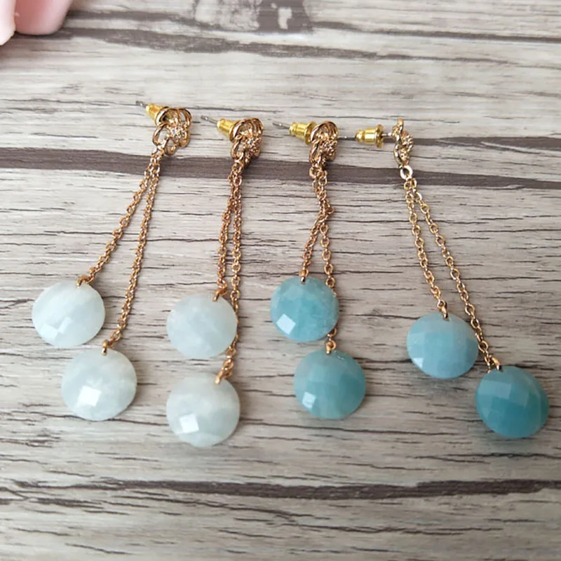 4 Pairs Natural amazon Stone tassel Dangle Earrings, handmade Drop