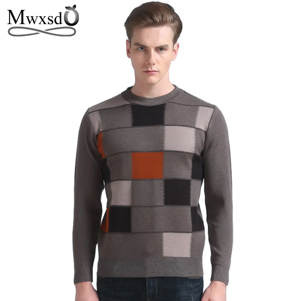 Mwxsd бренд Для мужчин повседневная плед пуловер свитер на осень-зиму мужской шерстяной хлопковый свитер вязание тянуть homme джемперы