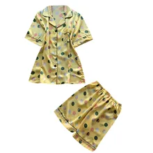 Для женщин 2 шт. летние пижамы короткий рукав шорты для свободная Пижама домашний комплект летнее шифоновое платье 40mi03