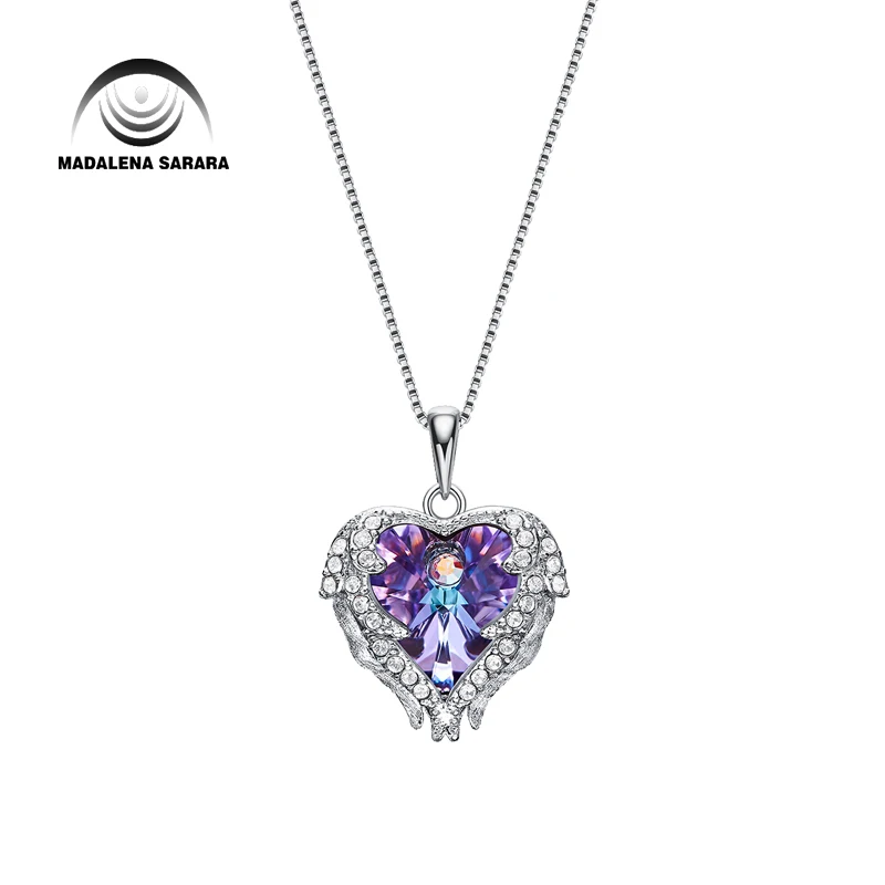 

MADALENA SARARA AAA Synthetic Quartz Stone Fashion Romantic Heart Style Pendant Necklace S925 Chain Necklace