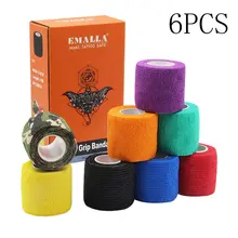 EMALLA 6 шт одноразовые татуировки самоклеящийся эластичный бандаж для рукоятки трубки татуировки аксессуары(цвет выбирается случайным образом