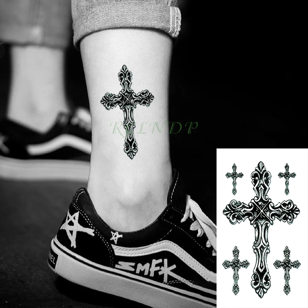 

Waterproof Temporary Tattoo Stickers Cross Tribal Totem Fake Tatto Flash Tatoo Tatouage Neck Hand Back Foot for Girl Women Men