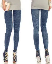 Для женщин леггинсы однотонные пикантные Легинсы 2018 осень-зима леггинсы Фитнес обтяжку имитация джинсовой Жан Леггинсы Для женщин