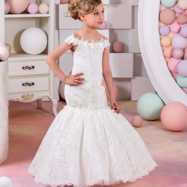 Cheap Ball Gown Prom Dress  Flower Girls Dresses for Wedding Lace Up Holy Communion Dresses Lace vestido longo Long Girls Dress