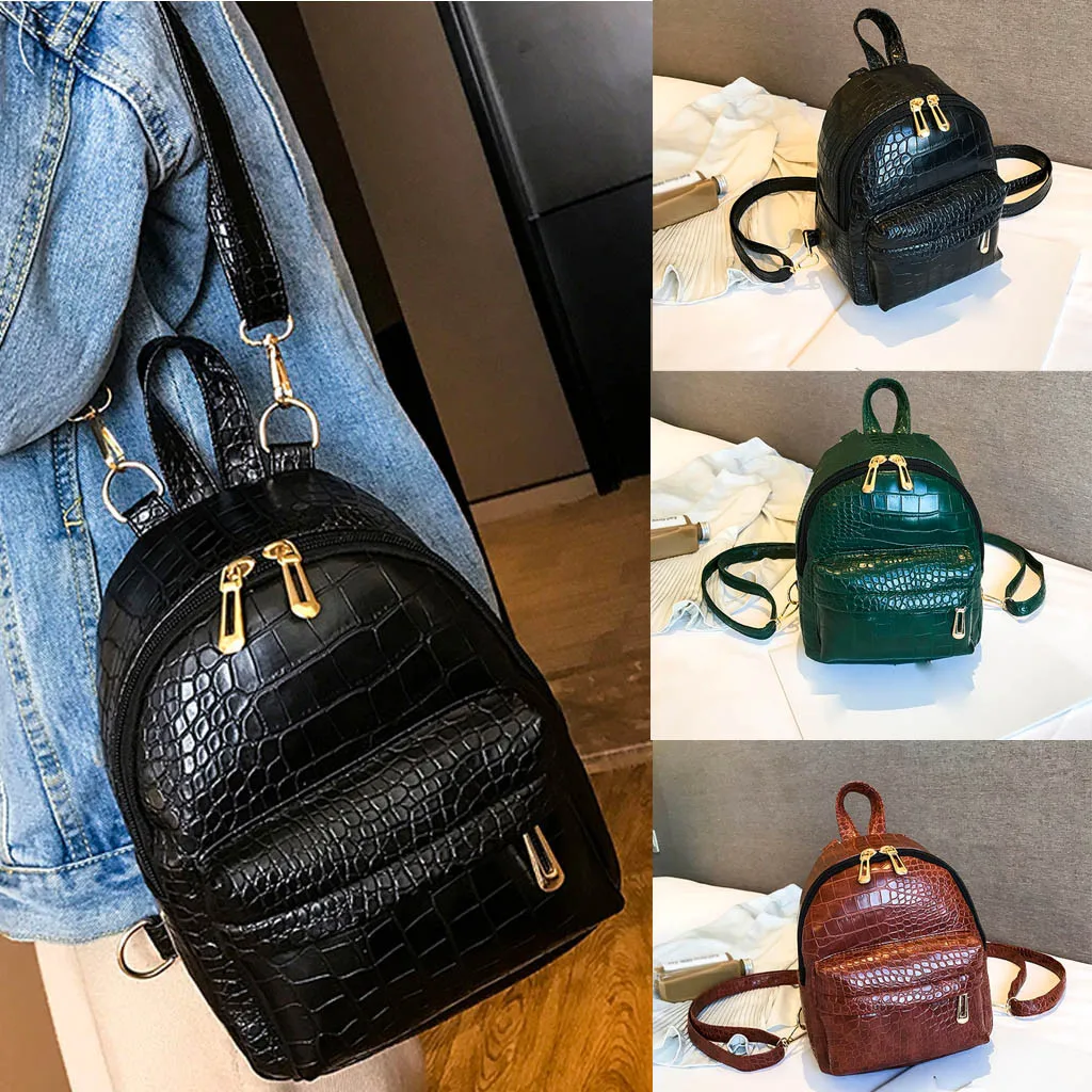 

2019 New Women's Crocodile Leather Shoulder Bag Multi-Function Versatile Student Bag Mochilas Feminina bagpack mochila mujer