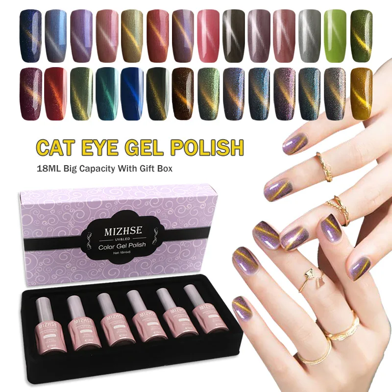 

MIZHSE 18ML Cat Eyes UV Gel Varnish 3D DIY Magnetic Colors Cat Eye Laser Nails Gel Polish Soak Off UV LED Varnish With Sequins