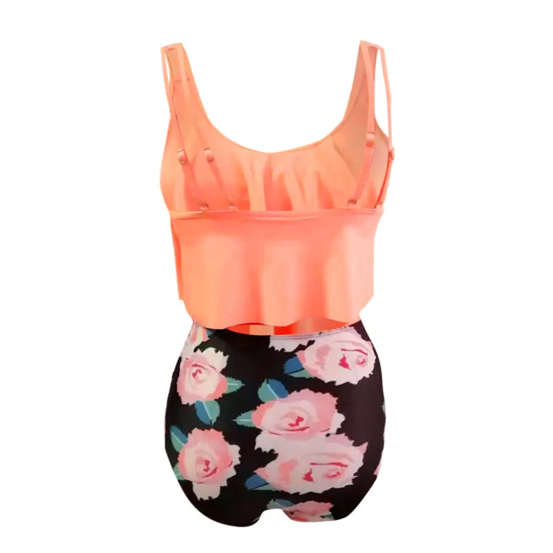 New Women Two Piece Plus Size Sexy Backless Halter Floral Printed Swimwear Set Retro Bathing Suits Plus Size Bathing  A23#  (11)