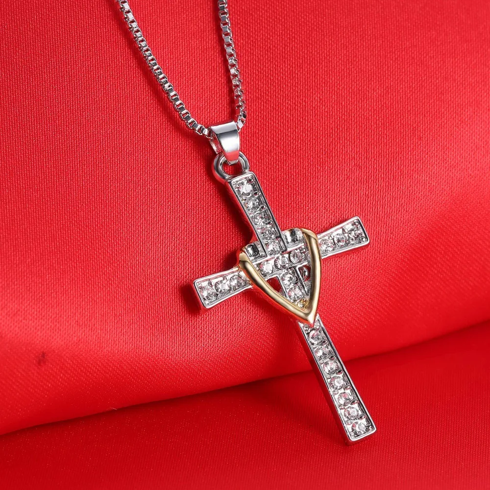 Горный хрусталь украшения, подвеска-крест Цепочки и ожерелья, сердце, модные ювелирные украшения с христианской символикой, Ronmantic подарок
