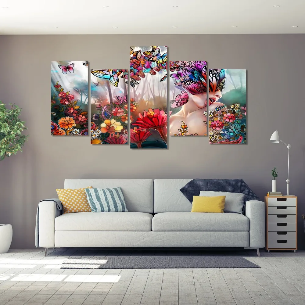 5-pieces-fantasy-art-sexy-women-girl-butterfly-tongue-lips-face-psychedel-nature-Home-Decoration-Canvas