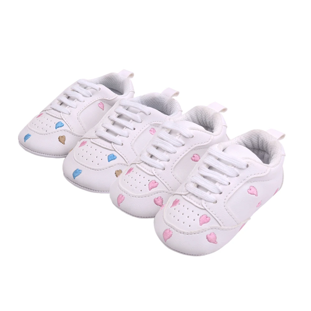 2 пары детских ботинок для новорожденных мальчиков и девочек с узором в виде сердечек и звезд, для первых шагов, для детей ясельного возраста, на шнуровке, кроссовки из искусственной кожи для детей 0-18 месяцев