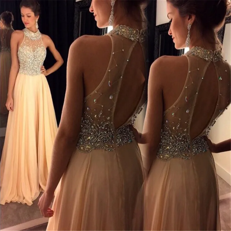 

2016 Elegant See Though Backless Robe de soiree vestidos de fiesta Crystals Beaded by hand Long Evening Pageant Dress