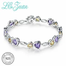 L& Цзуань 925 пробы Серебряный браслет для женщин 6.307ct Натуральный Аметист Фиолетовый Камень Сердце цитрин ювелирные украшения подарок