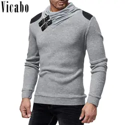 Vicabo мода кожа Пряжка Тонкий вязаный свитер для мужчин повседневное осень зима теплый джемпер Водолазка пуловер плюс размеры тянуть Homm