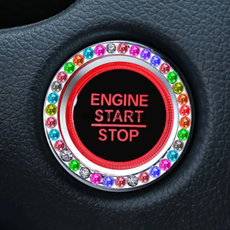 

2019 New Fashion Crystal Rhinestone Decor Car Engine Start Key Ring Start Stop Ignition Button Sticky Ring