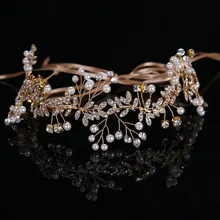 2017 New Arrival Ribbon Wired Rhinestones Crystals Pearls Flower Wedding Headband Bridal Hair Vine Hair Accessories Bridesmaids