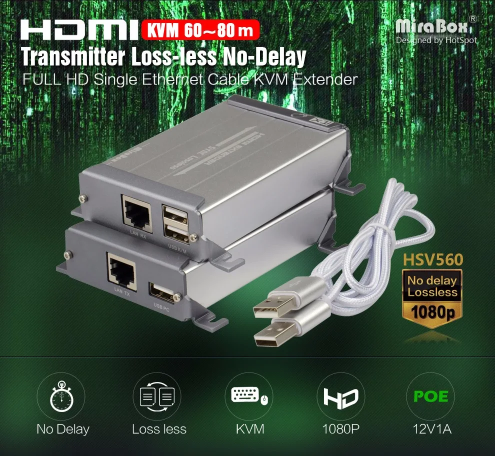 HSV560 KVM HDMI по Cat5 удлинитель поддержка 1080P без потерь без задержки 60 м расширение по cat5e/cat6 KVM HDMI удлинитель по UTP/STP