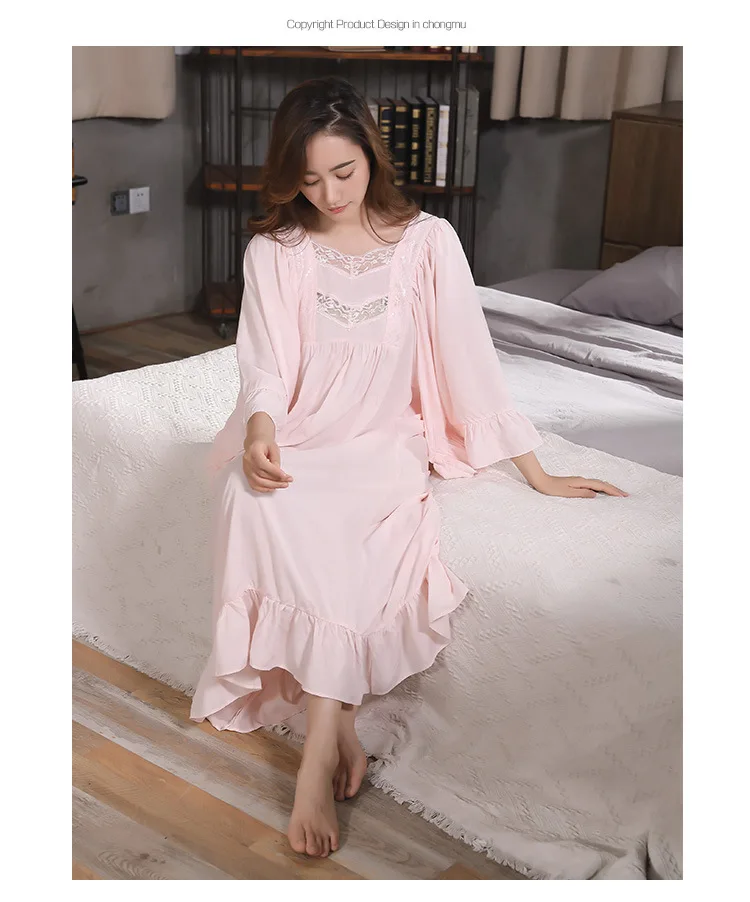 New Pregnant Women Long Night Dress Nightdress Ruffle Sleeve Maternity Shirt Elegant Vintage Shirts Home Dress Pajamas