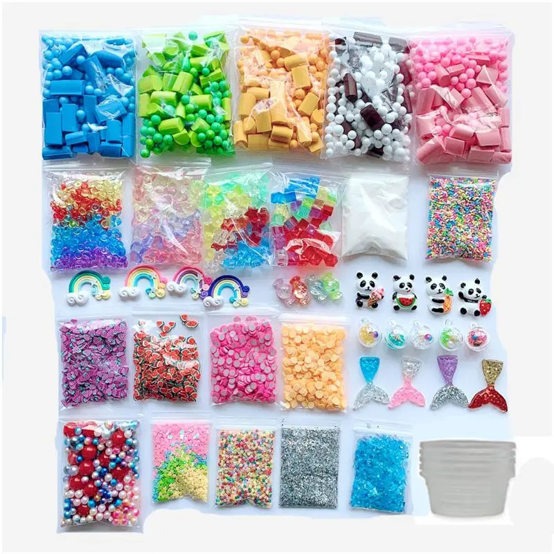 Bola de Espuma Ouro em pó Caçoa o Presente Slime Fazendo Contas Plástico Esponja Tira Caixa Frutas Fatias Faça Você Mesmo Material 46 Pçs Kit 19 Brinquedos e hobbies