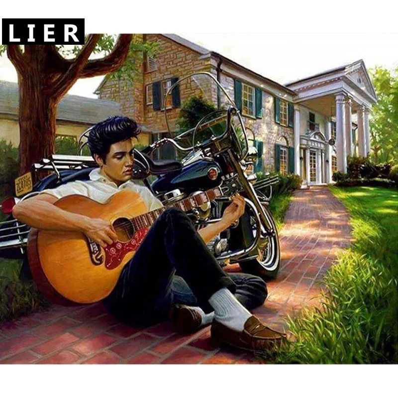

LIER Mosaic Diamond DIY Elvis Presley Play Guitar Painting Diamond Embroidery Full Canvas Painting 5D Diamond Painting H060
