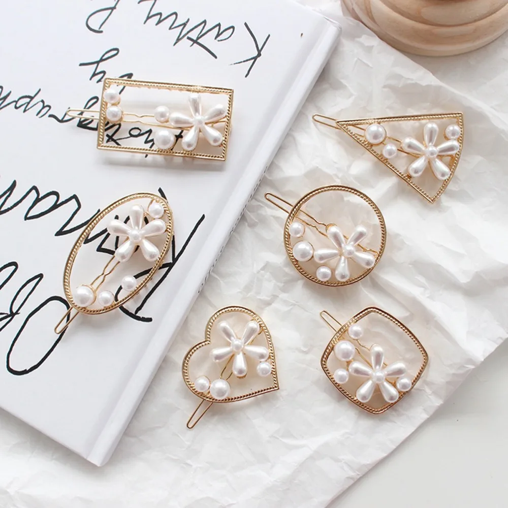 

M MISM INS Hair Clips For Womens Haar Accessoires Girls Flower Round Heart Pearl Hairpins Headwear Alloy BB Hairgrips Barrettes