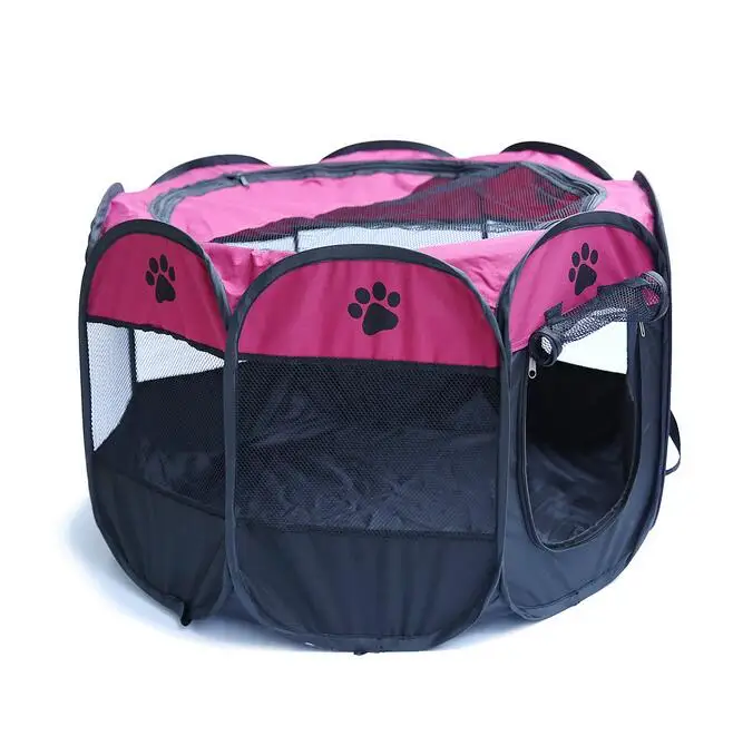 Палатка для питомцев, складная восьмиугольная забор для питомцев, ткань Оксфорд, клетка для питомцев, кошек, собак, большое пространство, складная игра для упражнений в доме или на открытом воздухе - Цвет: Rose Red
