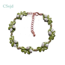 CSxjd винтажные браслеты, ювелирные изделия из зеленого лака, которые выпекают листья, имитация жемчуга, ретро браслет, женские свадебные аксессуары