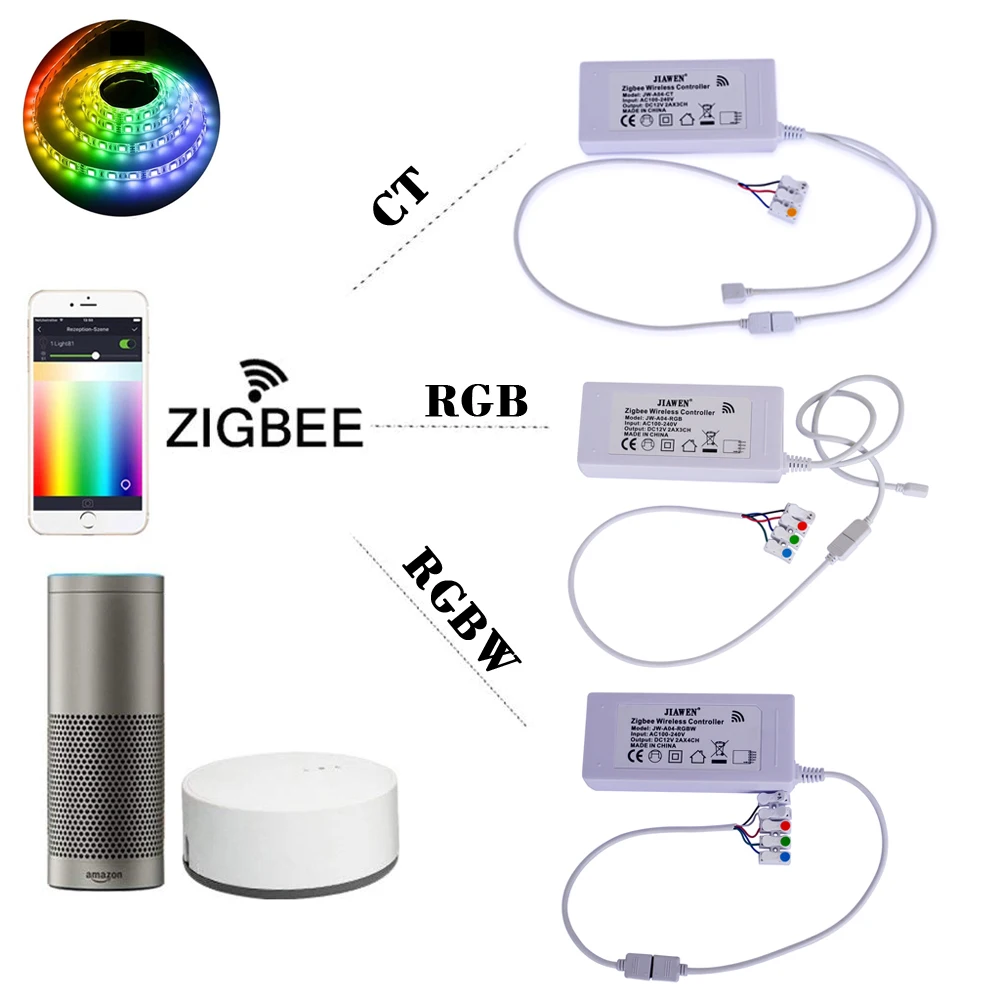 Jiawen ZigBee контроллер работает с крупными мостами/шлюзами для RGB/RGBW DC 12 V светодиодные ленты