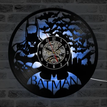 

Batman Wall Clock Modern Design for Living Room 7 Color LED Lighting Change Clocks Vinyl Record Wall Watch Home Decor 12 inch