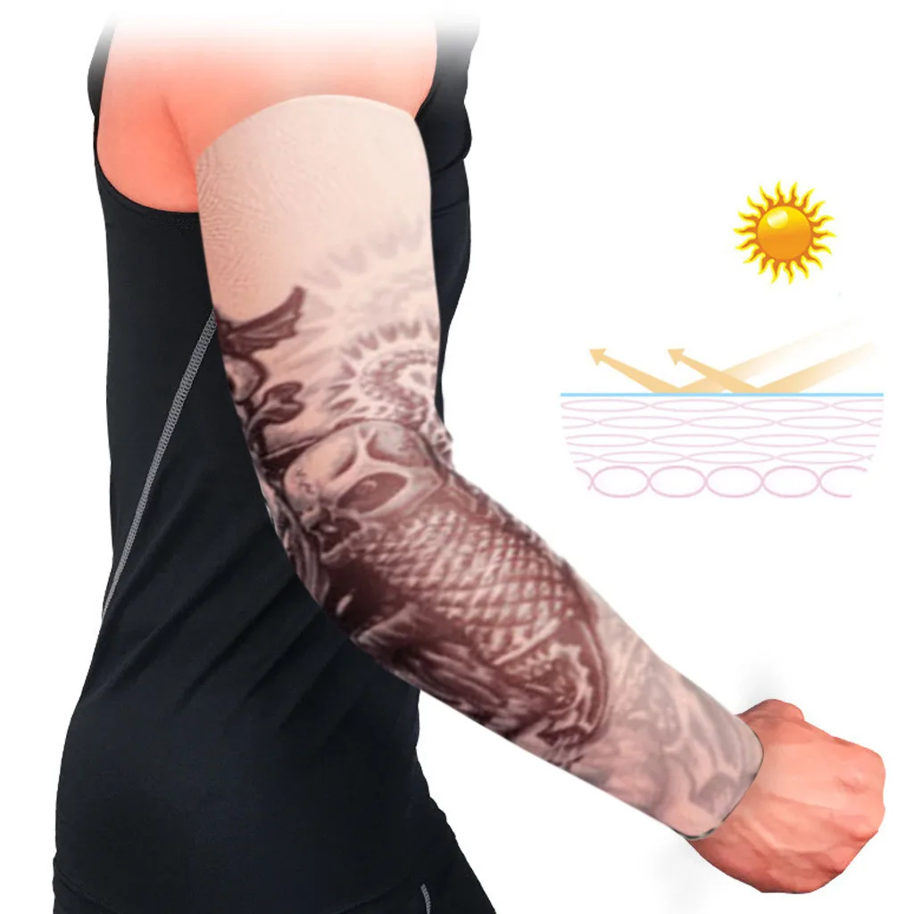 Наружные велосипедные рукава 3D тату печатные 1 шт. рукава для рук дышащие Нескользящие манжеты УФ-защита компрессионные солнечные рукава - Цвет: T