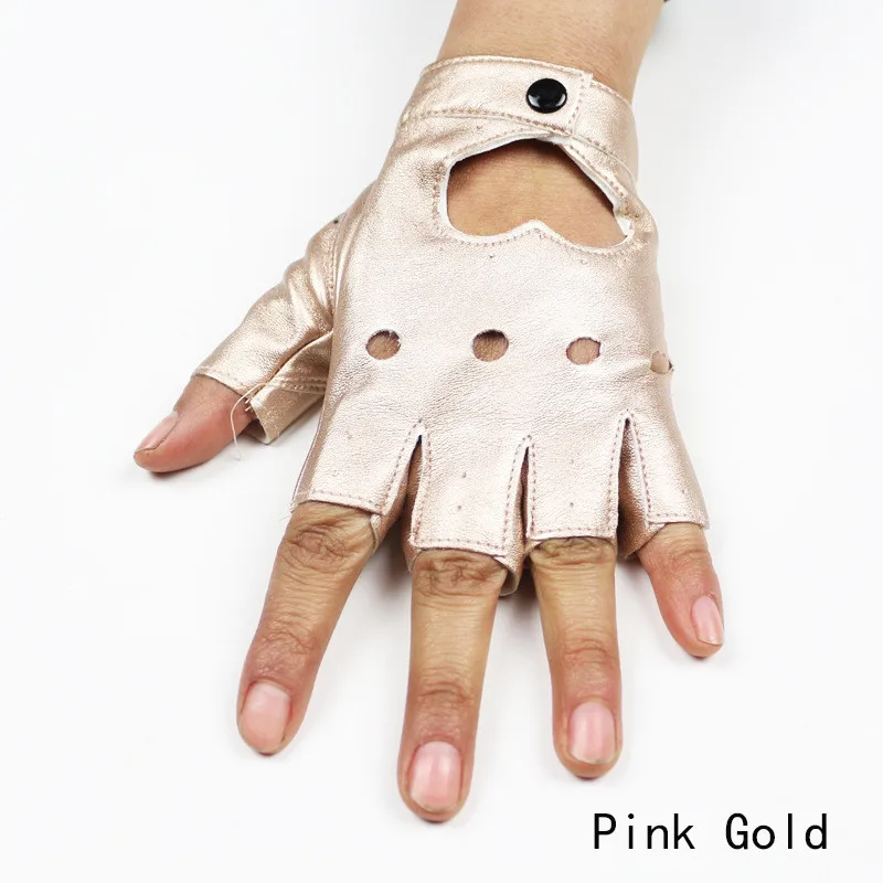 DesolDelos женские полуперчатки хип-хоп перчатки женские кожаные вырез в форме сердца сексуальные перчатки без пальцев Девушки представление танцы перчатки - Цвет: Pink Gold