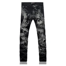 Plus size 28 36 wholesale high quality causal slim men print dragon jeans pants male singers