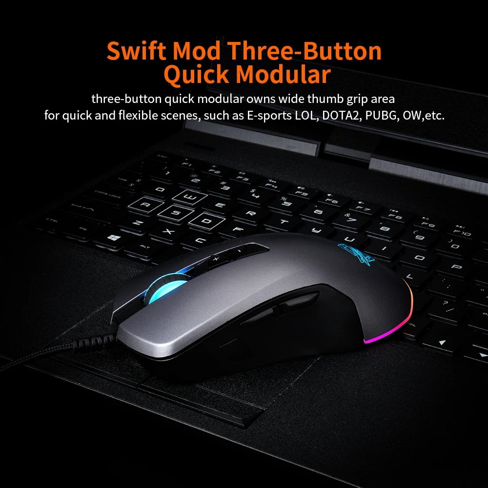 AJAZZ модульная Проводная игровая мышь 5000 dpi оптический датчик RGB компьютерная мышь с подсветкой Магнитная конкурентоспособная модульная(черный