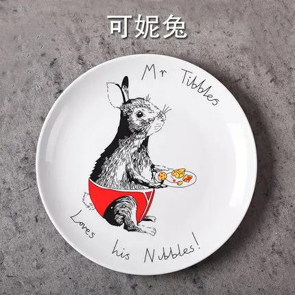 Rabbit Мультяшные животные керамические тарелки белый фарфоровый поднос блюда для ресторана сервировки стейк десерты еда тарелка для вечерние подарки - Цвет: Rabbit